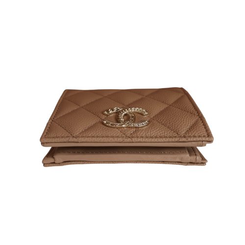 Chanel Geldbörse Kalbsleder Dunkelbeige