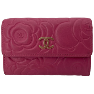 Chanel Flap Camellia Card Case Fuchsia