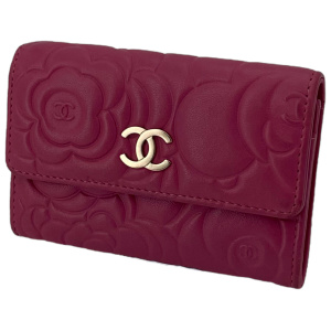 Chanel Flap Camellia Card Case Fuchsia