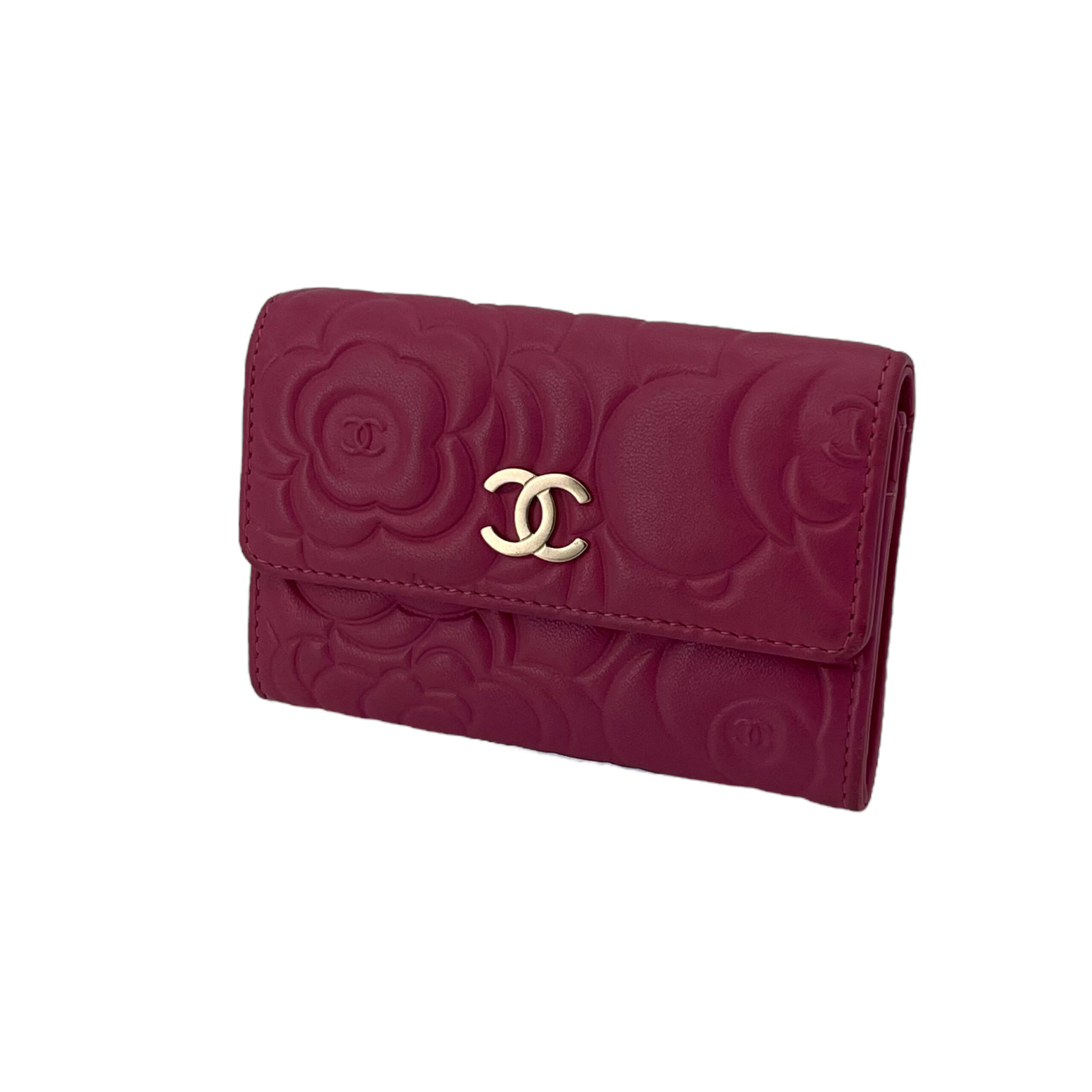 Chanel Flap Camellia Card Case Fuchsia - I Love Handbags
