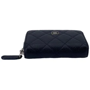 Chanel flap card case dark blue