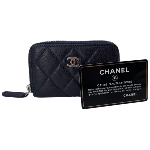 Chanel flap card case dark blue