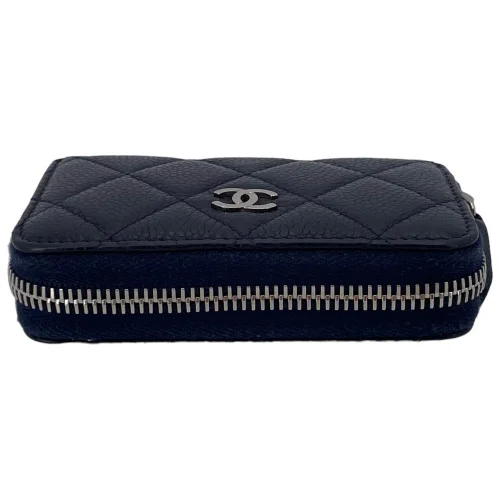 Chanel flap card case dark blue