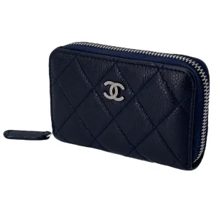 Chanel flap card case dark blue