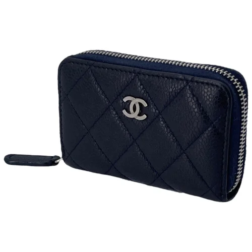 Chanel flap card case dark blue