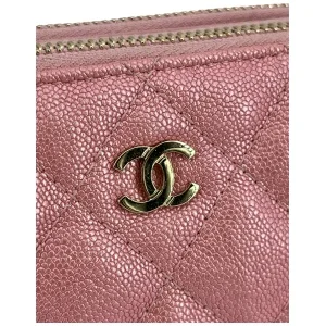 Chanel Double Zip Wallet on Chain WOC Iridescent Calfskin Pink GHW