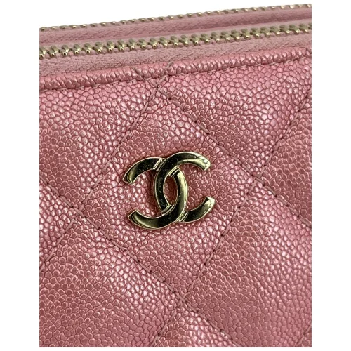 Chanel Double Zip Wallet on Chain WOC Iridescent Calfskin Pink GHW