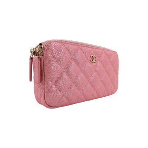 Chanel Double Zip Wallet on Chain WOC Iridescent Rosa