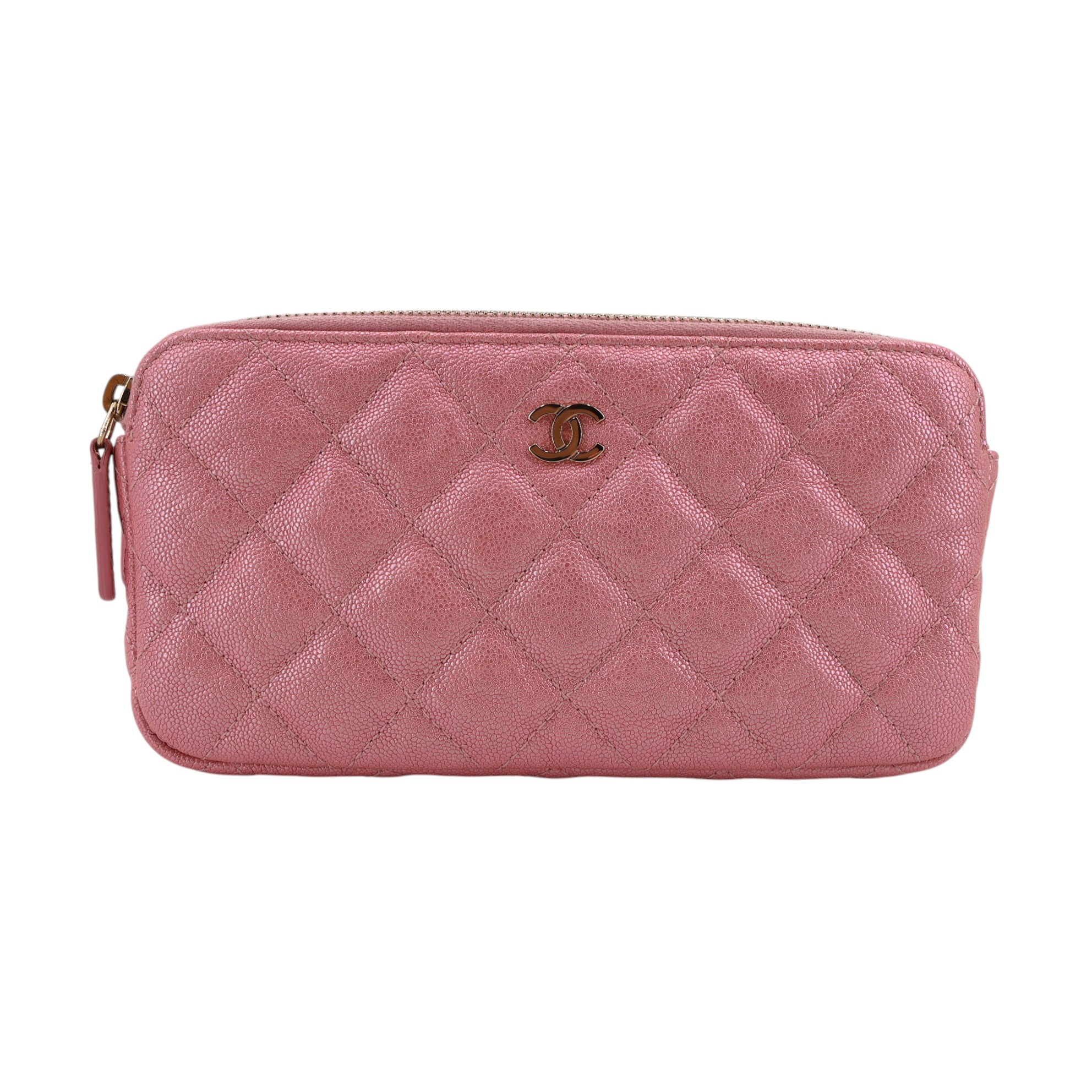 愛されピンクで手元にときめき【CHANEL】 Small Double Wallet Chanel Caviar WOC Chain Wallet Iridescent Pink Double Zip