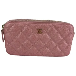 Chanel Double Zip Wallet on Chain WOC Iridescent Calfskin Pink GHW