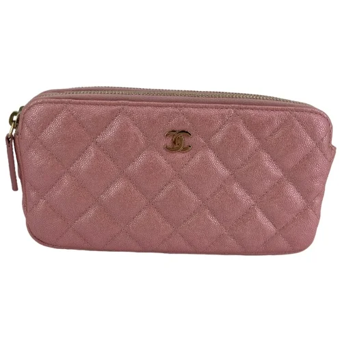 Chanel Double Zip Wallet on Chain WOC Iridescent Calfskin Pink GHW