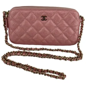 Chanel Double Zip Wallet on Chain WOC Iridescent Calfskin Pink GHW