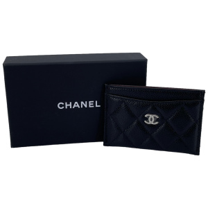 Chanel Kartenetui Kalbsleder Schwarz SHW