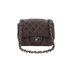 Chanel Mini Square Flap Bag Lambskin Grey SHW