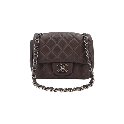 Chanel Mini Square Flap Bag Lambskin Grey SHW