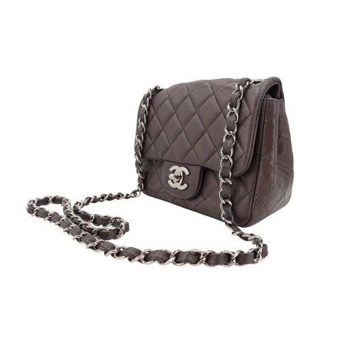 Chanel Mini Square Flap Bag Lambskin Grey SHW
