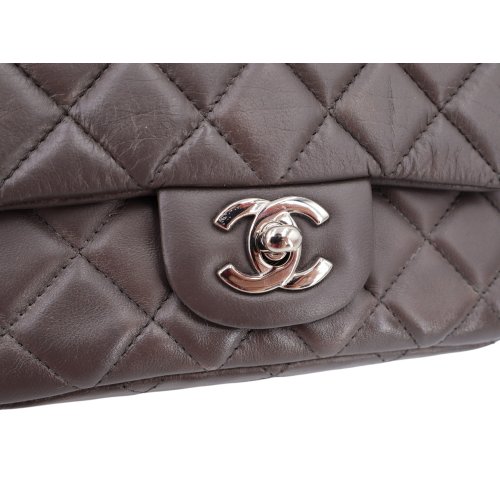 Chanel Mini Square Flap Bag Lambskin Grey SHW