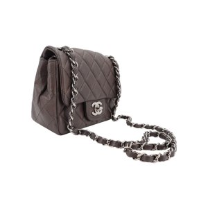 Chanel Mini Square Flap Bag Lambskin Grey SHW