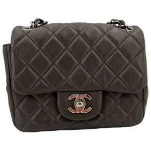 Chanel Mini Square Flap Bag Lammleder Grau SHW