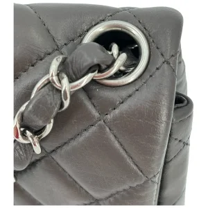 Chanel Mini Square Flap Bag Lammleder Grau SHW