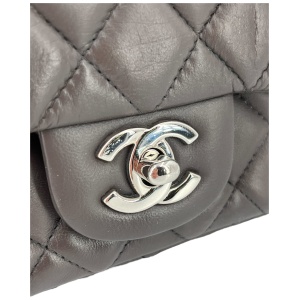 Chanel Mini Square Flap Bag Lambskin Grey SHW