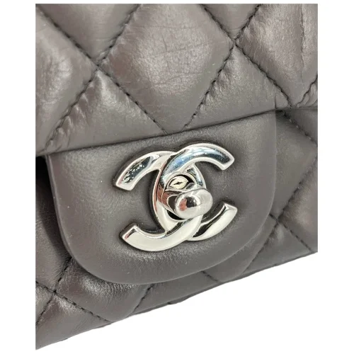 Chanel Mini Square Flap Bag Lammleder Grau SHW