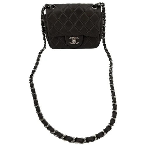 Chanel Mini Square Flap Bag Lammleder Grau SHW