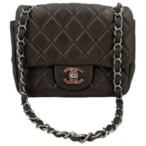 Chanel Mini Square Flap Bag Lammleder Grau SHW