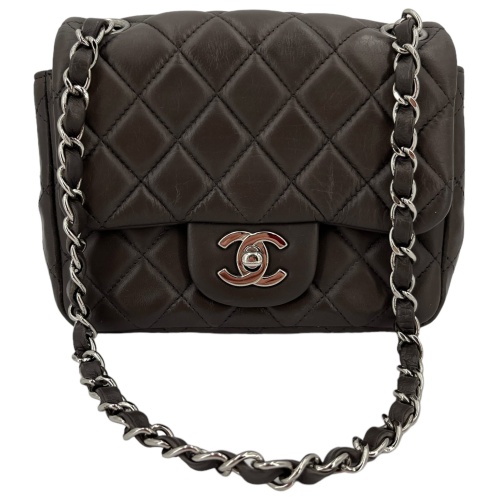 Chanel Mini Square Flap Bag Lambskin Grey SHW