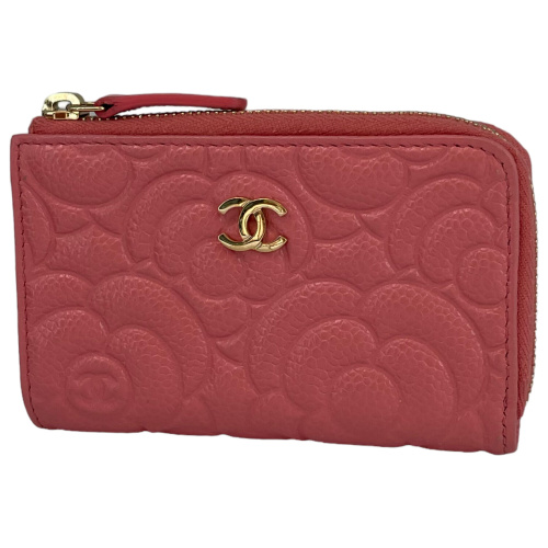 Chanel Shooting Case Key Holder Camellia Calfskin Pink