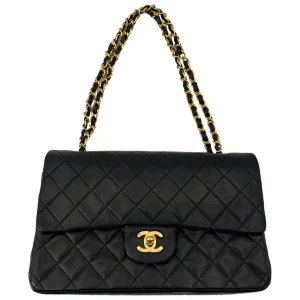 Chanel Timeless Double Flap Bag Medium Lambskin Black GHW