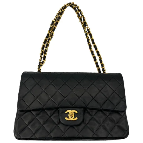 Chanel Timeless Double Flap Bag Medium Lambskin Black GHW