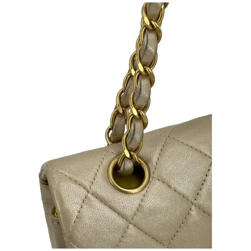 Chanel Timeless Double Flap Bag Medium Lammleder Champagne Gold I Love Handbags