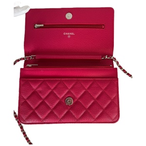 Chanel Wallet on Chain WOC Pochette Calfskin Dark Pink