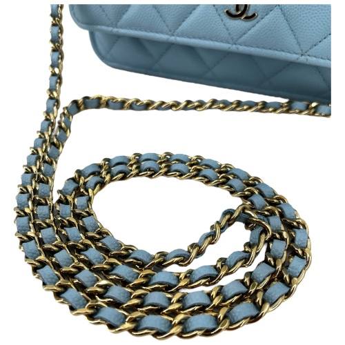 Chanel Wallet on Chain WOC Pochette Kalbsleder Sky Blue GHW