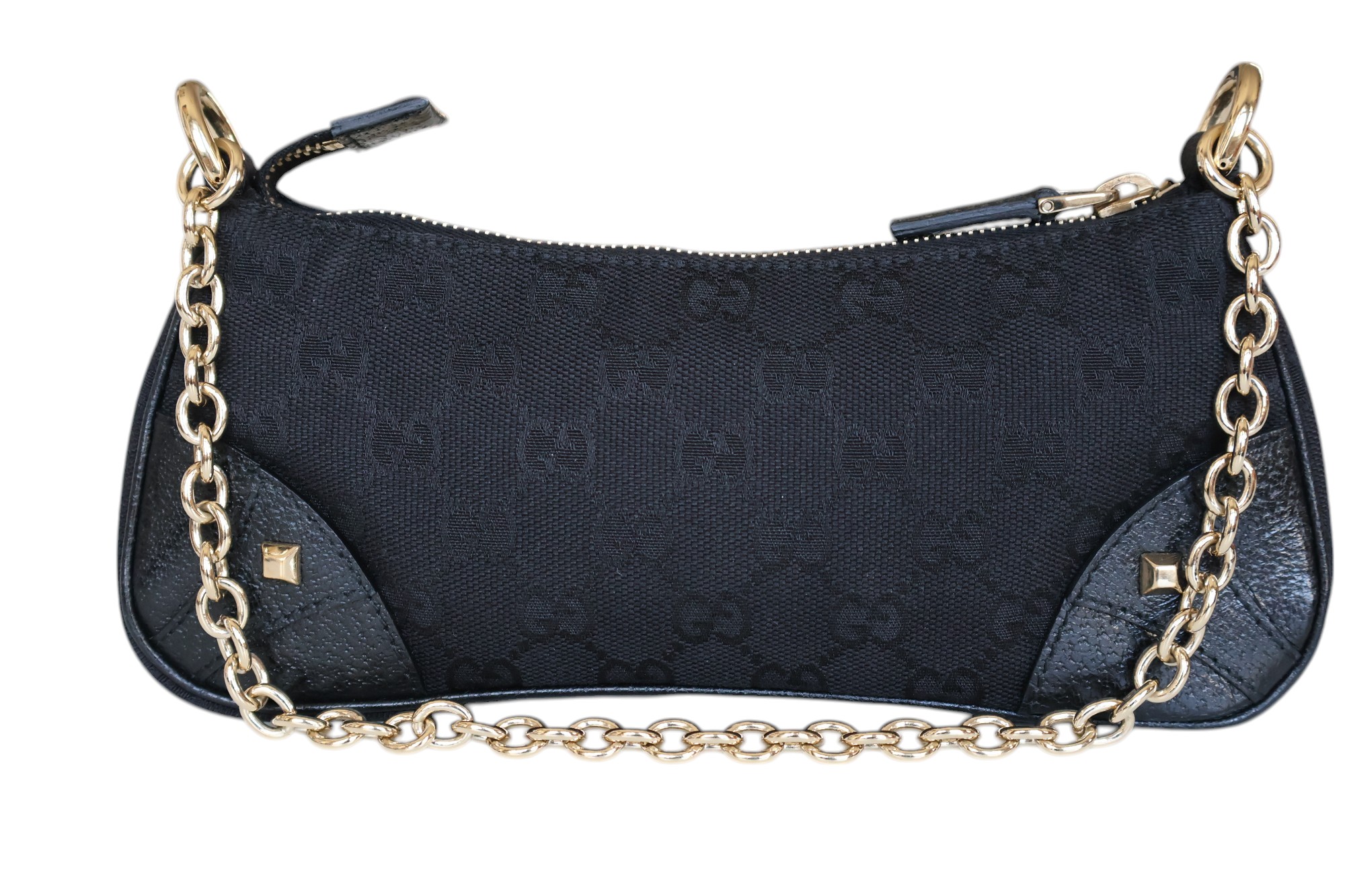 Gucci GG Canvas Nail Chain Pochette Black I Love Handbags - Main Image