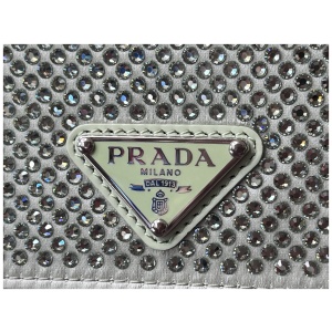 Prada Card Holder with Shoulder Strap and Crystals Acqua