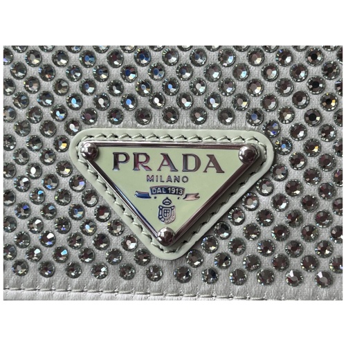 Prada Card Holder with Shoulder Strap and Crystals Acqua