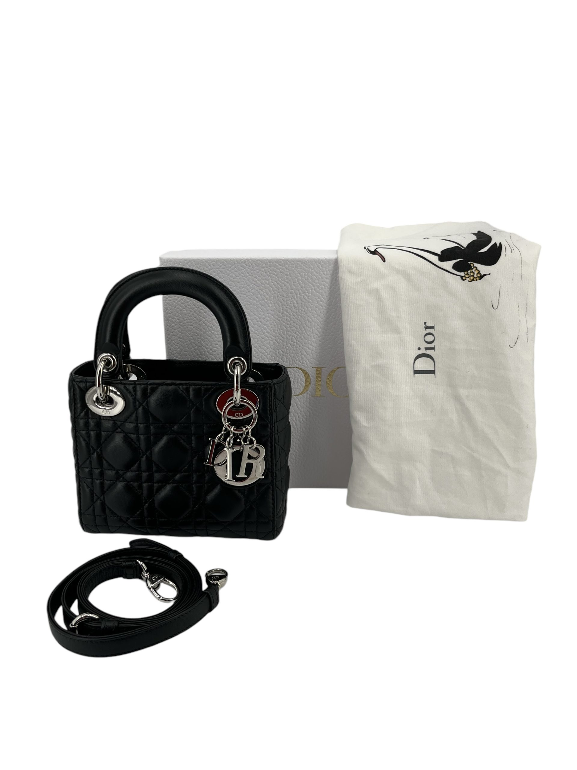Dior Black Borse Dior Mini Mini Lady Dior Bag Black Cannage Lambskin DIOR