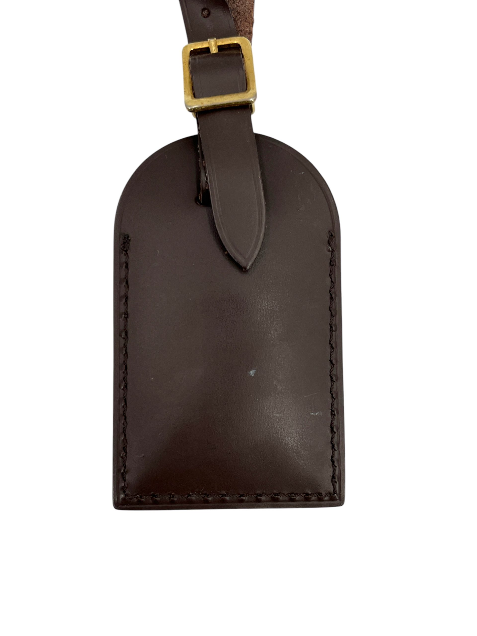 Brand New Authentic Louis Vuitton outlet Ebene Dark Brown Leather Luggage Tag