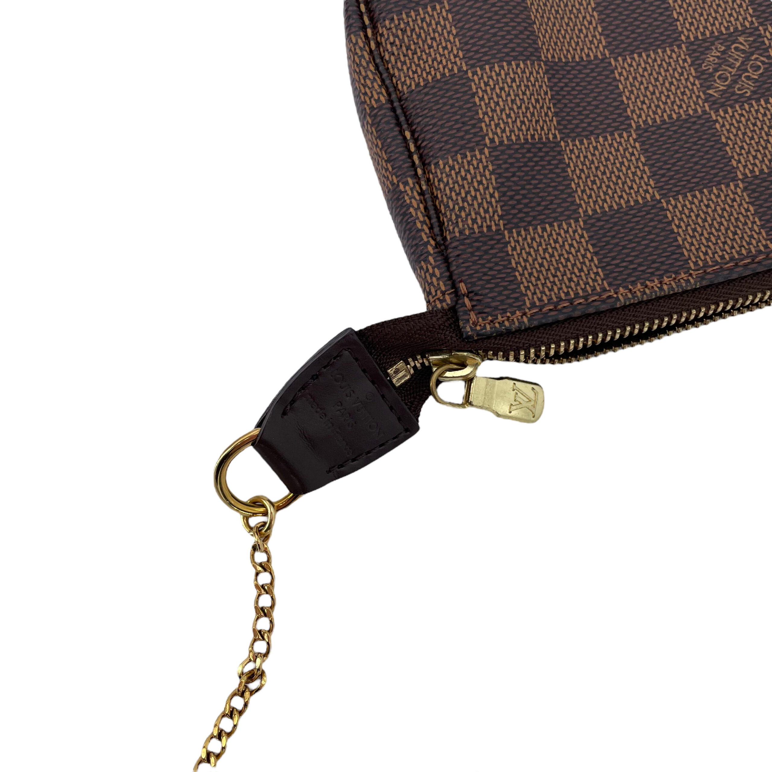 Authentic Louis Vuitton DAMIER EBENE Mini Pochette Accessoires N58009