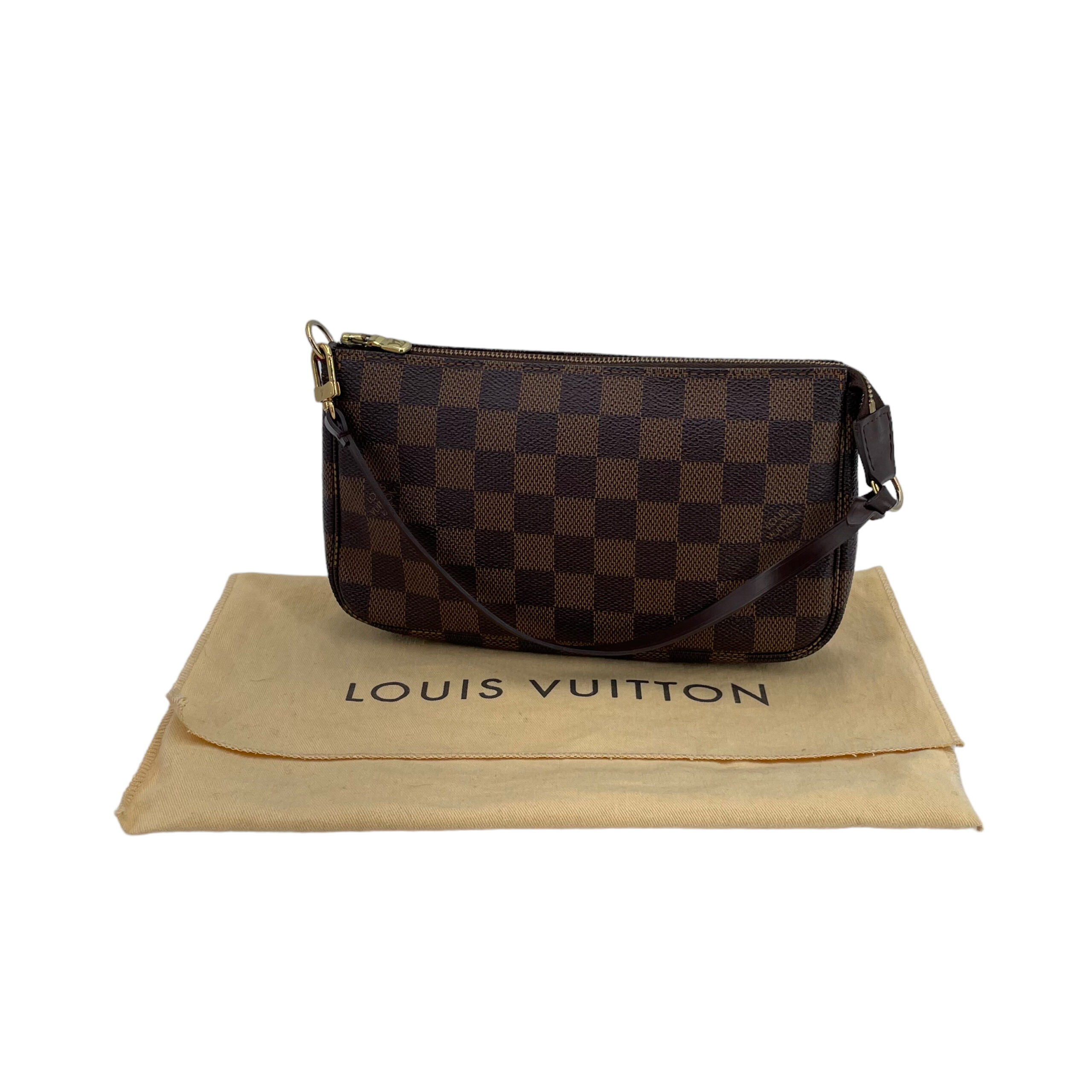 Louis+Vuitton+Pochette+Accessoires+Damier+Ebene+Pouch+Brown+Canvas for sale  online