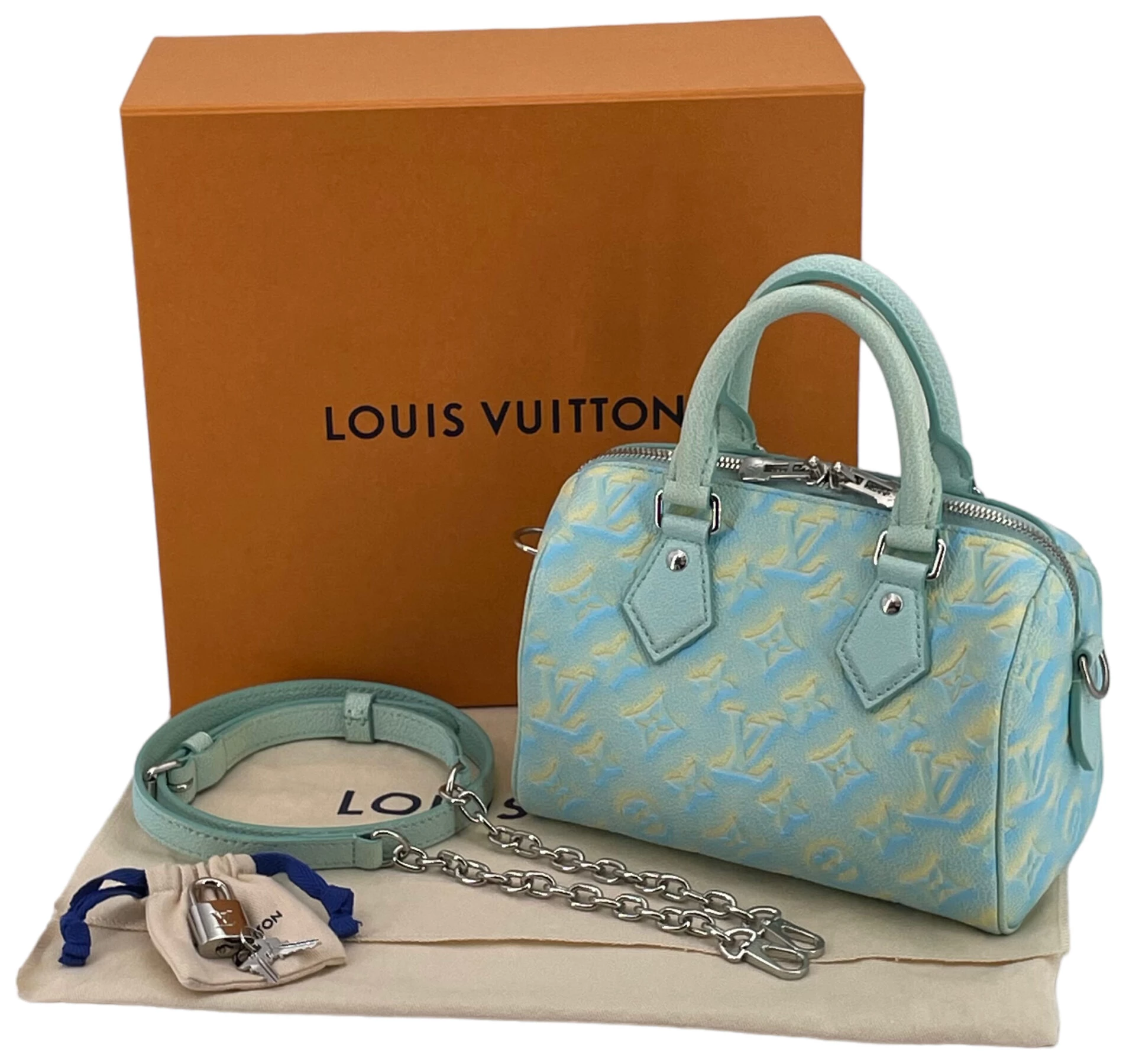 NEW LOUIS VUITTON SPEEDY 20 Vert d'eau Green Monogram embossed leather  M46092