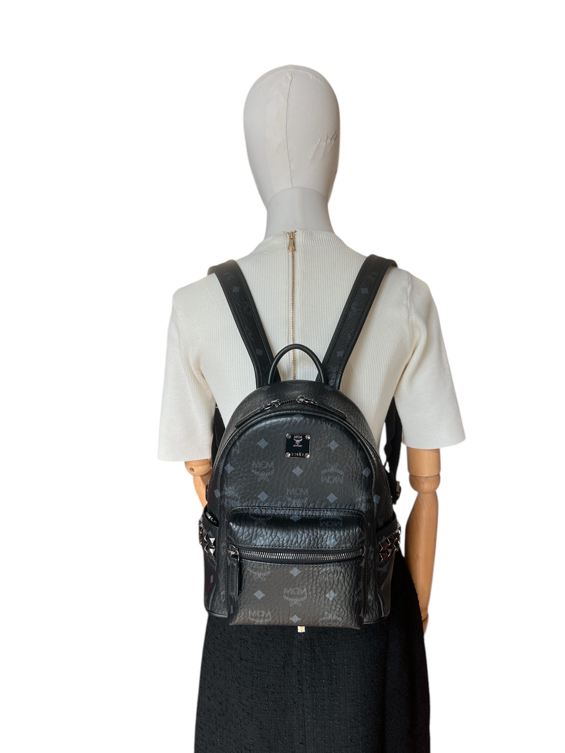 MCM mini Stark Black Swarovski Limited Edition MCM Stark Side Stud Visetos Canvas Black Backpack Bag main image 4