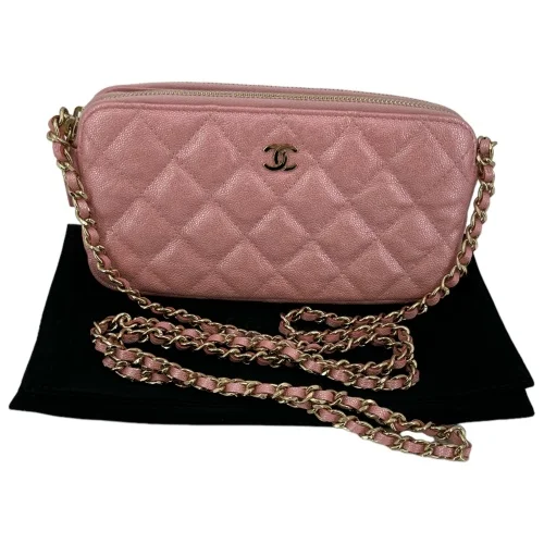 Chanel Double Zip Wallet on Chain WOC Iridescent Calfskin Pink GHW