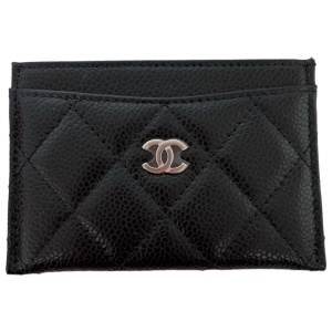 Chanel Kartenetui Kalbsleder Schwarz SHW