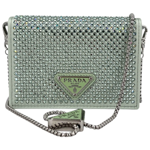 Prada Card Holder with Shoulder Strap and Crystals Acqua
