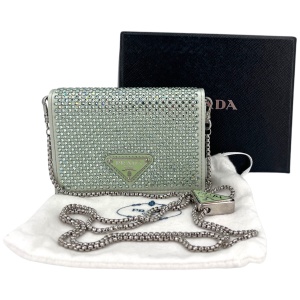 Prada Kartenetui mit Schulterriemen und Kristallen Acqua