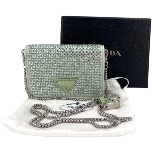 Prada Kartenetui mit Schulterriemen und Kristallen Acqua
