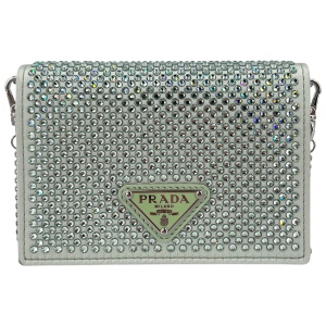 Prada Card Holder with Shoulder Strap and Crystals Acqua